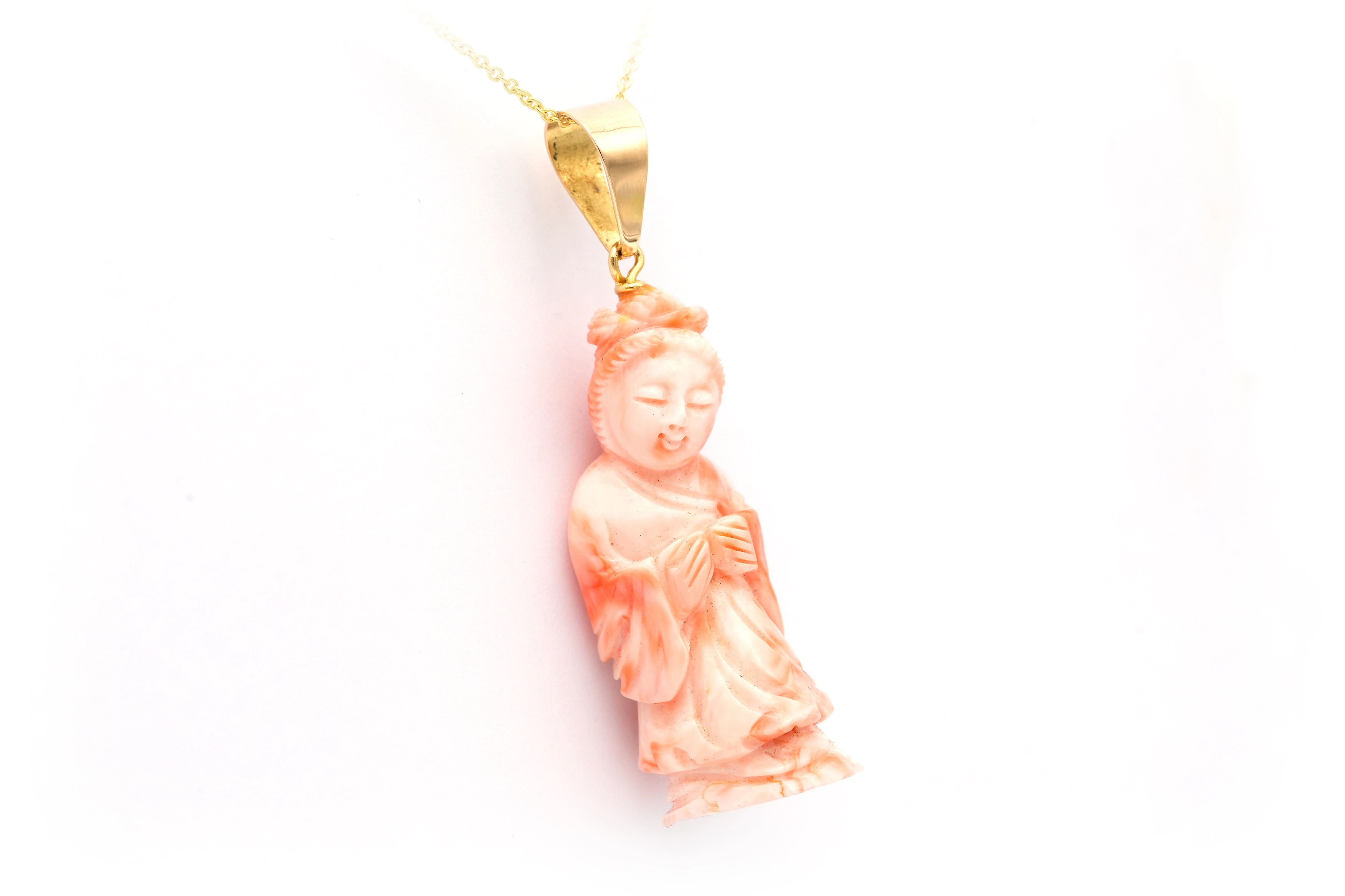 Pendentif asiatique 1950 en or jaune 18 carats et en corail - 3