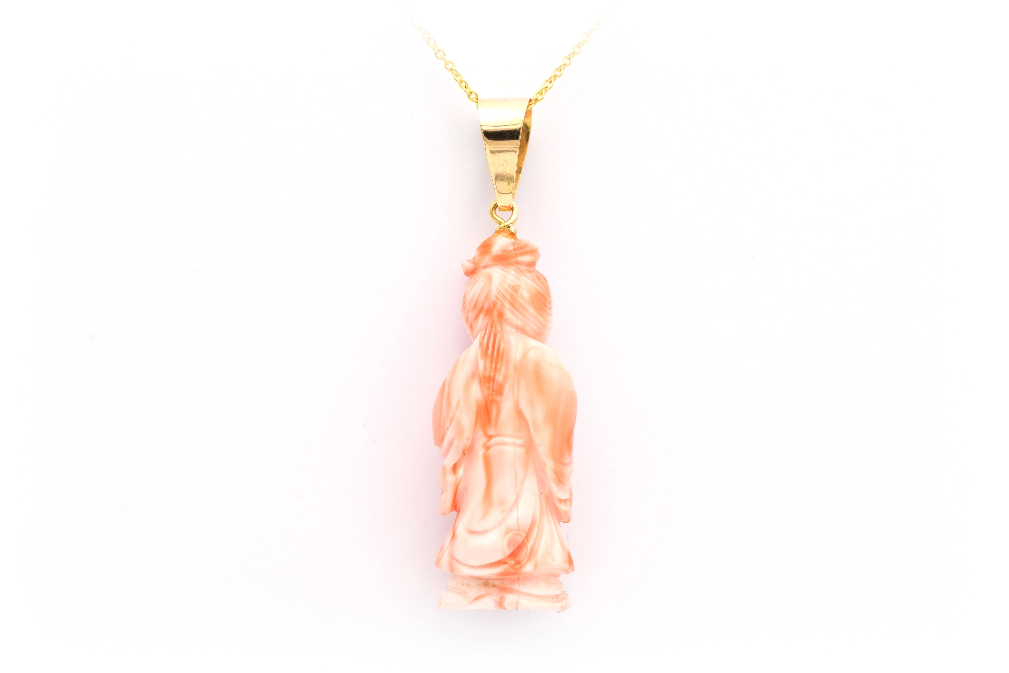 Pendentif asiatique 1950 en or jaune 18 carats et en corail - 4