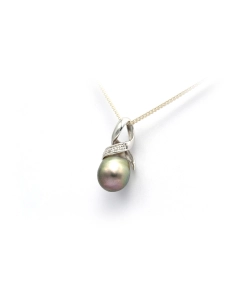 Pendentif contemporain en or blanc 18 carats serti d'une perle de Tahiti et de diamants "taille" brillant (+-0.015ct) - 2