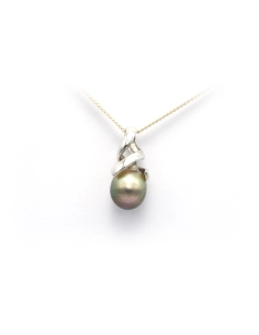 Pendentif contemporain en or blanc 18 carats serti d'une perle de Tahiti et de diamants "taille" brillant (+-0.015ct) - 4