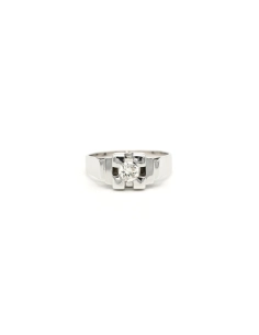 Bague Art Déco en or blanc 18 carats sertie d'un diamant "taille" brillant (+-0.28ct) - 1