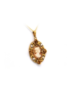 Pendentif Art Nouveau en or jaune 18 carats serti de perles et d'un camée - 3