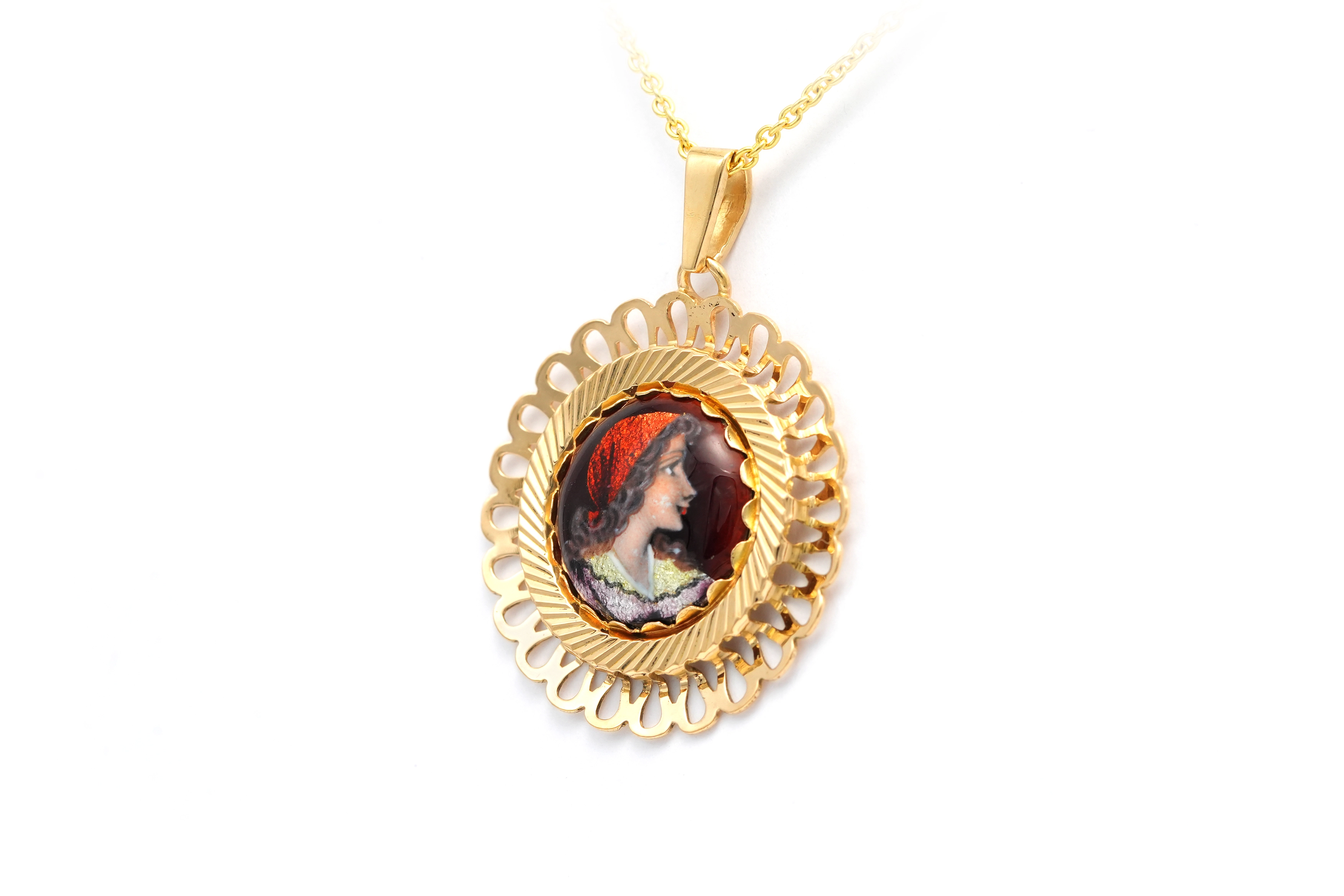 Pendentif 1950 en or jaune 18 carats et émail de Limoges - 2