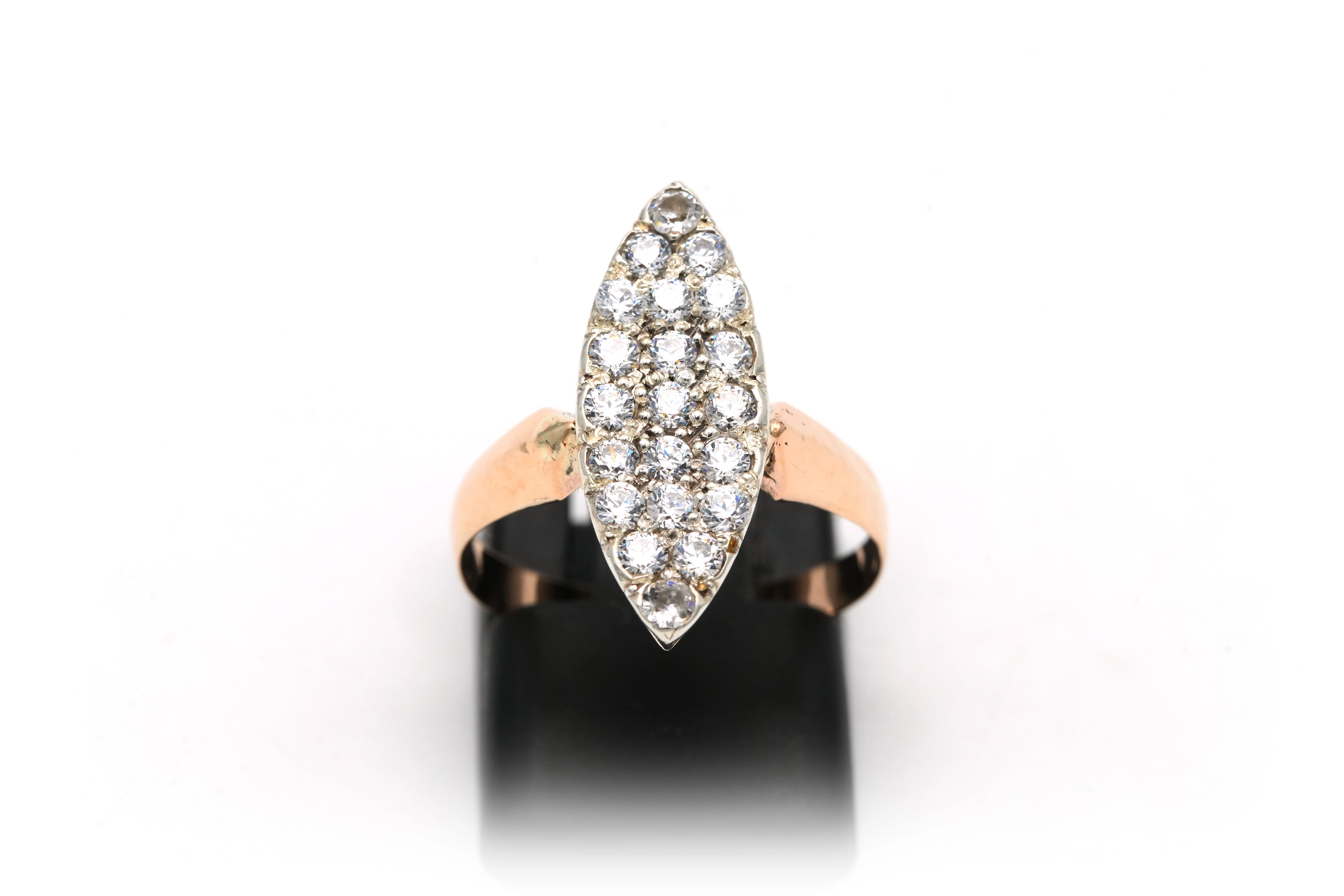 Bague Napoléon III en or jaune 8 carats et argent sertie de strass - 1