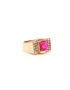 Bague Art Déco en or jaune 18 carats sertie d'une spinelle de synthèse et de diamants "taille" rose - 6