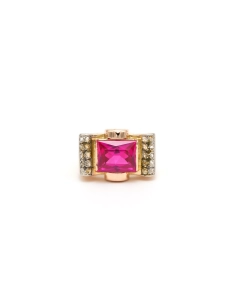 Bague Art Déco en or jaune 18 carats sertie d'une spinelle de synthèse et de diamants "taille" rose - 1