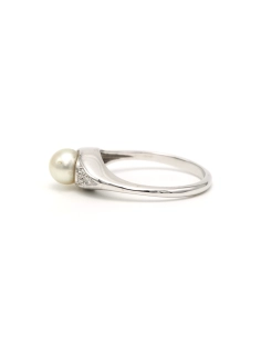 Bague Art Déco en or blanc 18 carats sertie d'une perle et de diamants - 3