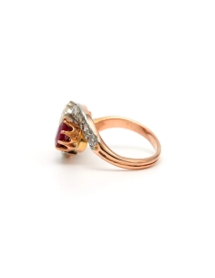 Bague Art Nouveau en or jaune 18 carats sertie d'un rubis de synthèse et de diamants "taille" rose - 3