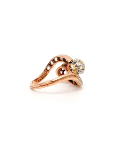 Bague Art Nouveau en or jaune 18 carats sertie d'un rubis de synthèse et de diamants "taille" rose - 5
