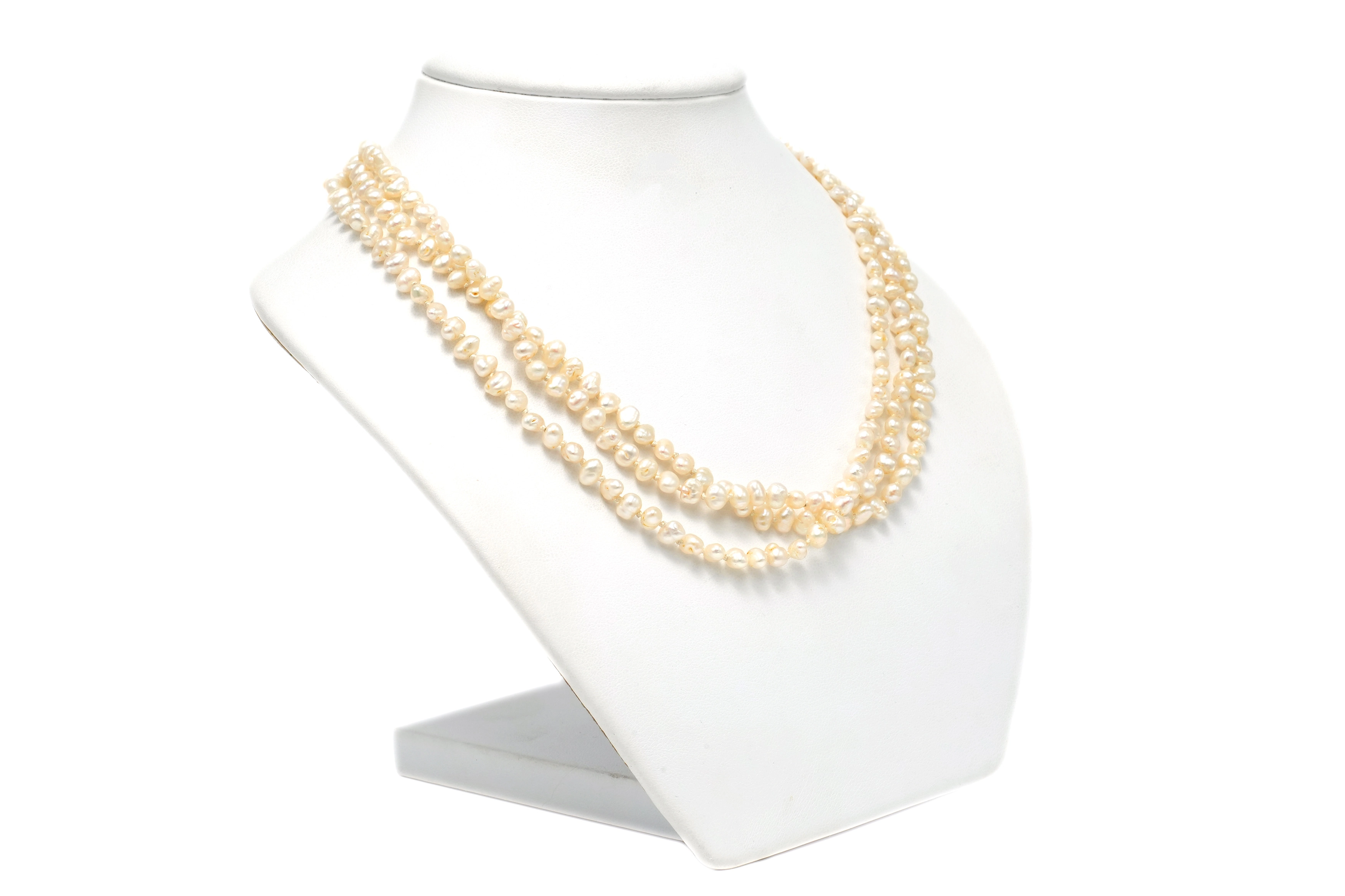 Collier Années 70 en or blanc 18 carats serti de perles et de rubis - 3