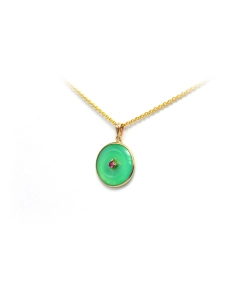 Pendentif Contemporain en or jaune 14 carats serti de jade et d'un rubis - 2