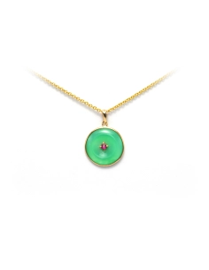 Pendentif Contemporain en or jaune 14 carats serti de jade et d'un rubis - 1