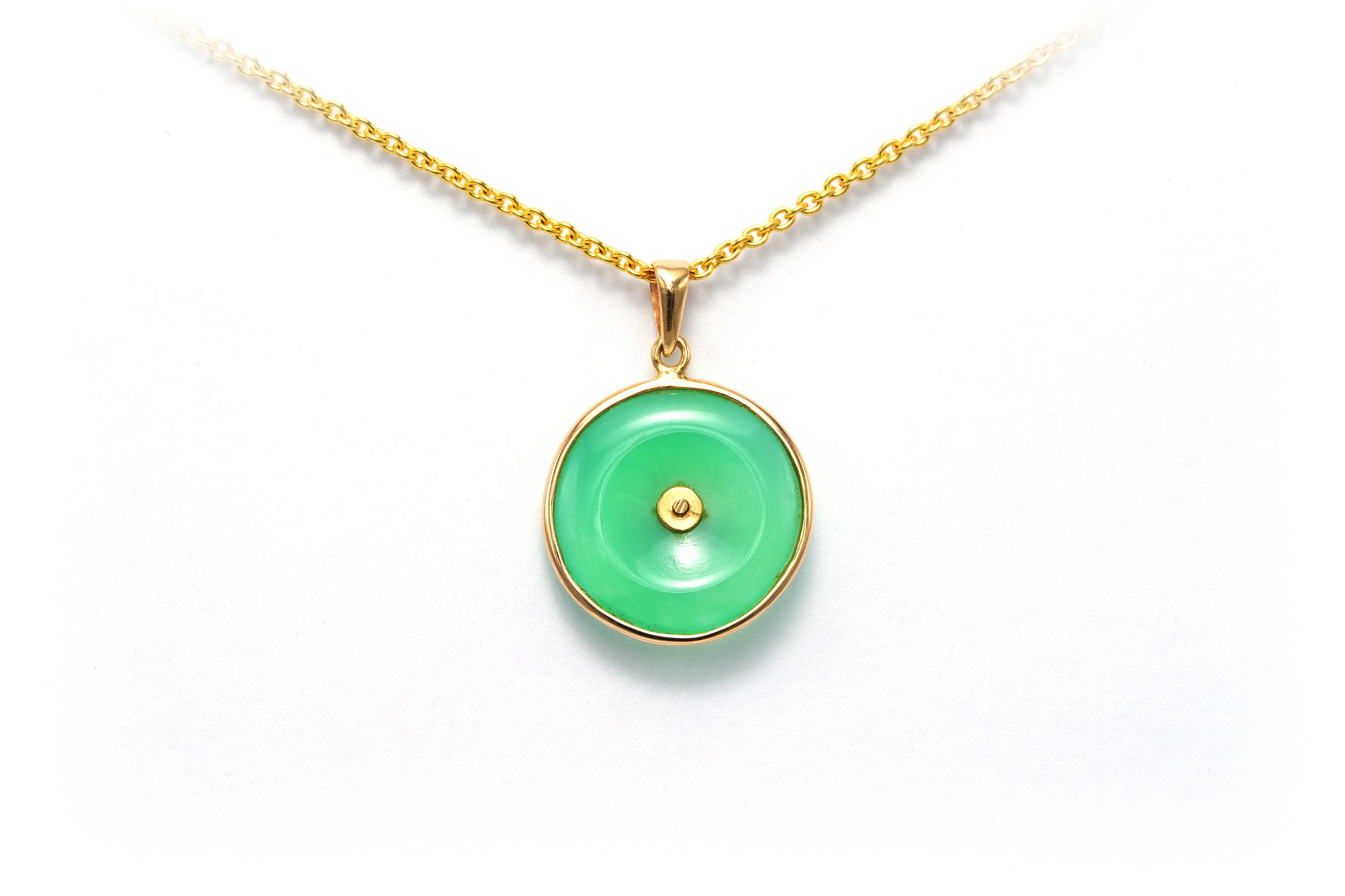 Pendentif Contemporain en or jaune 14 carats serti de jade et d'un rubis - 4