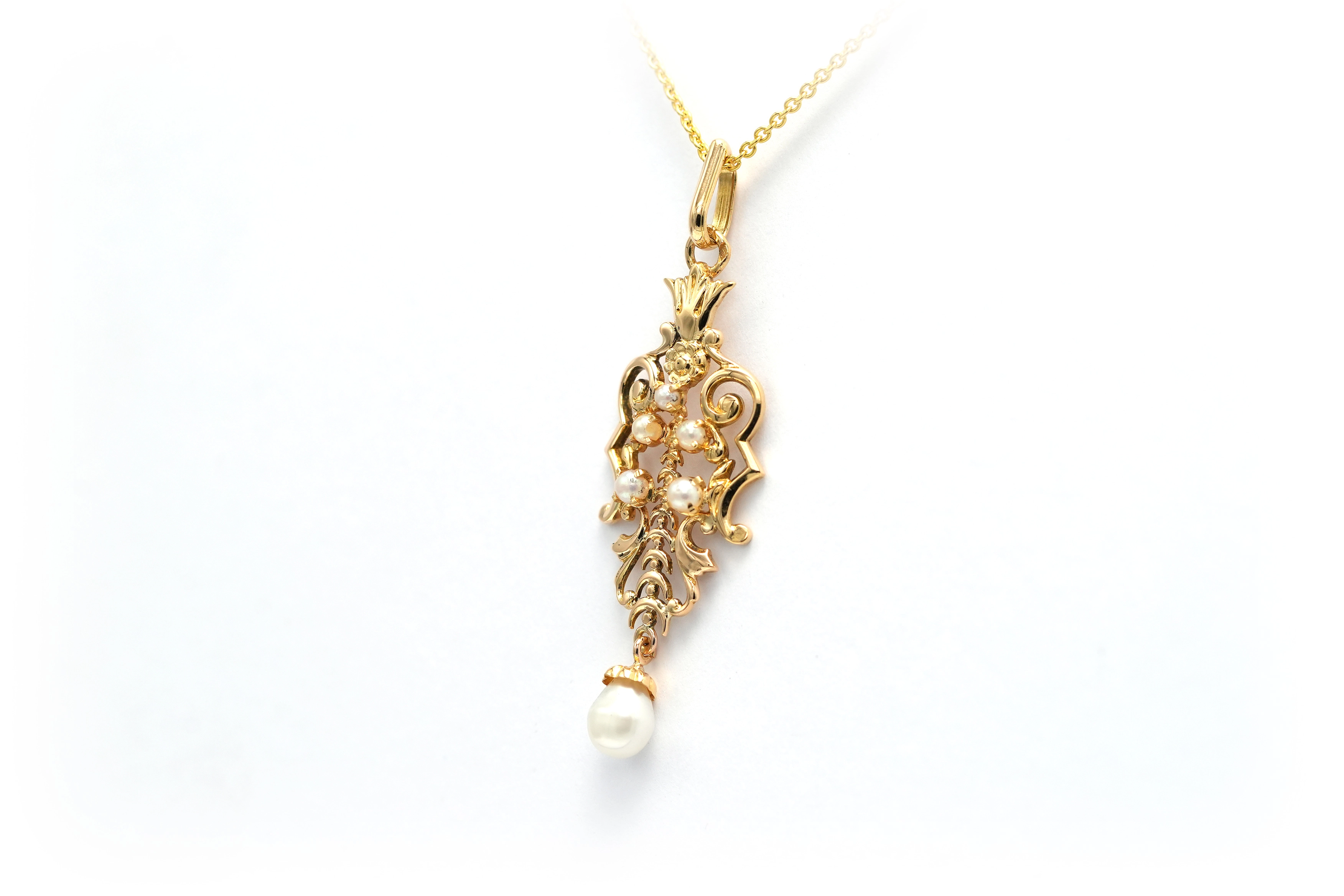 Pendentif Art Déco en or jaune 18 carats serti de perles - 2