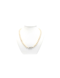 Collier Années 70 en or blanc 18 carats, émeraude et perles - 5
