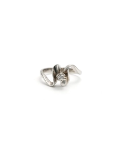 Bague Années 70 en or blanc 18 carats sertie d'un diamant "taille" brillant (+-0.07ct) - 1