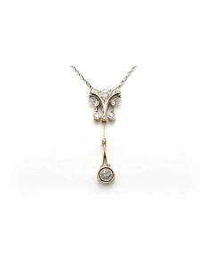 Collier Art Déco en or jaune 18 carats et argent 925 serti de diamants "taille" old cut et "taille" rose - 1