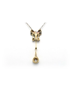 Collier Art Déco en or jaune 18 carats et argent 925 serti de diamants "taille" old cut et "taille" rose - 7