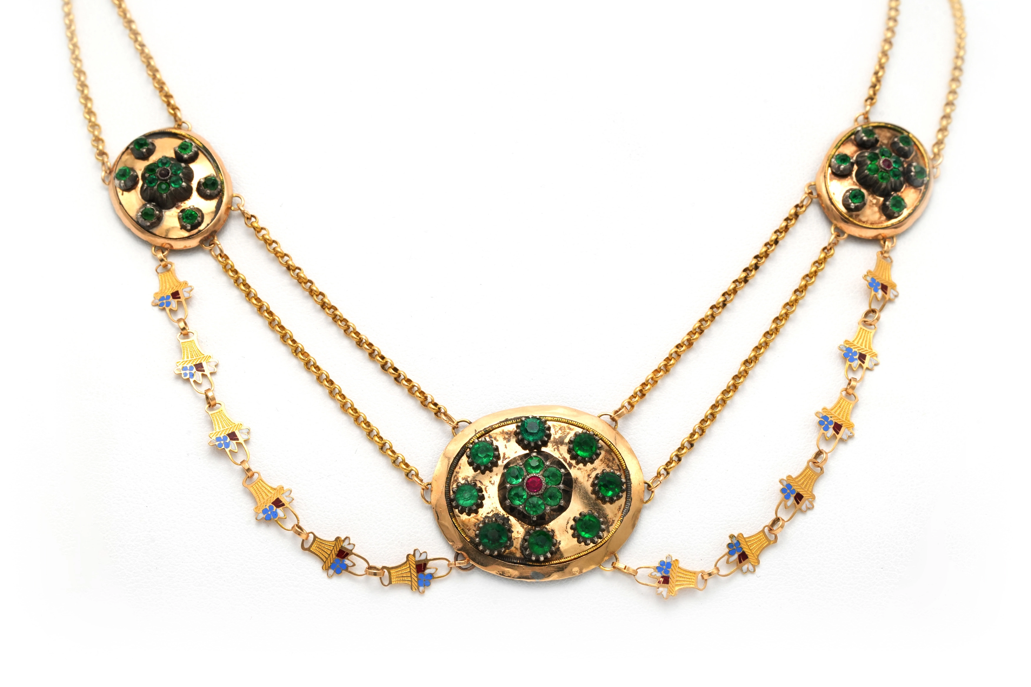 Collier Napoléon III en or jaune 18 carats et émail serti de strass - 1