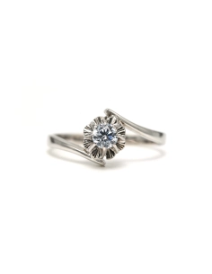 Bague Art Déco en or blanc 18 carats sertie d'un diamant "taille" brillant (+-0.23ct) - 1