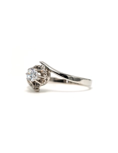 Bague Art Déco en or blanc 18 carats sertie d'un diamant "taille" brillant (+-0.23ct) - 2