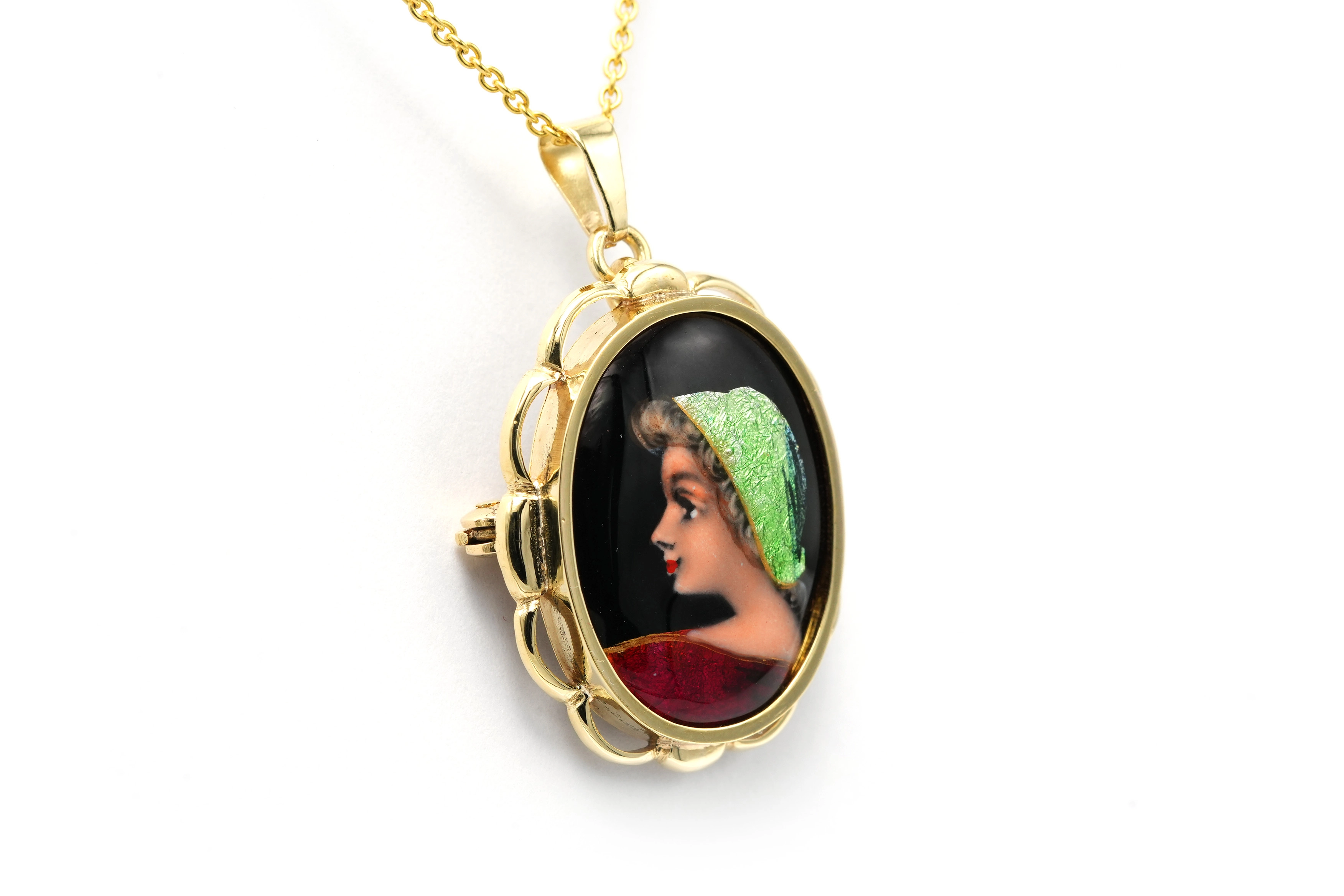 Pendentif Années 50 en or jaune 18 carats serti d'émail de Limoges - 3