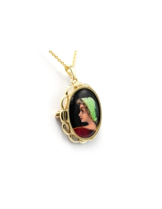 Pendentif Années 50 en or jaune 18 carats serti d'émail de Limoges - 3