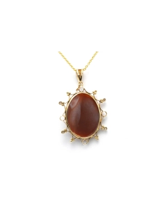 Pendentif Art Déco en or jaune 18 carats serti de perles, d'un camée coquillage et de diamants "taille" brillant (+-0.028ct) - 4