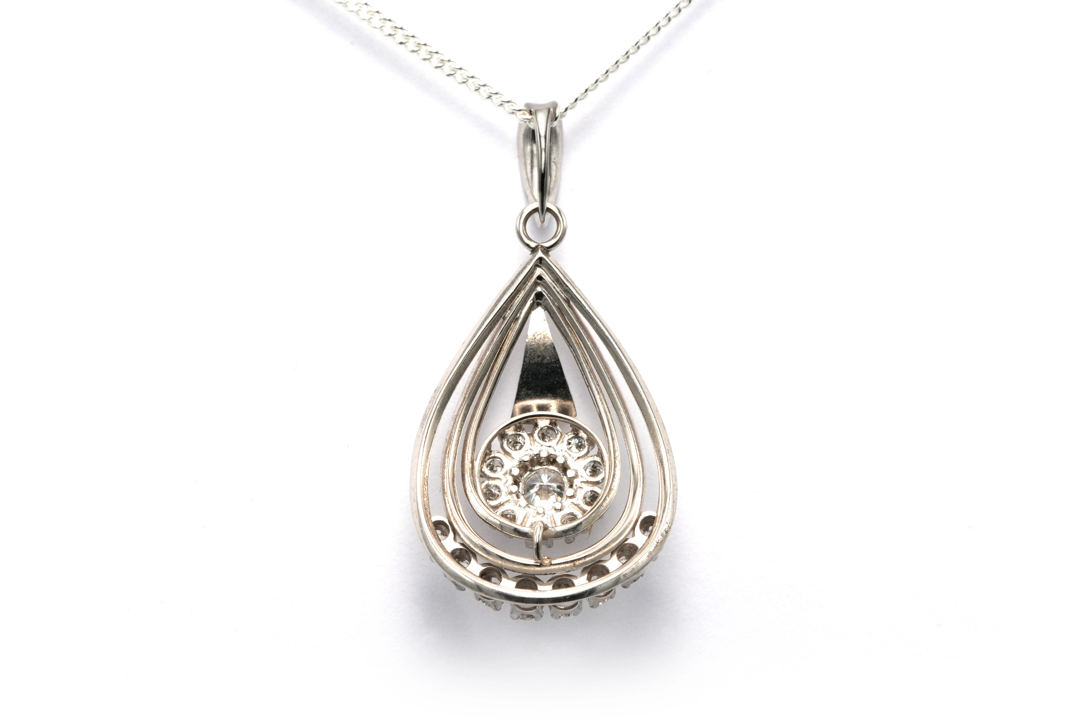 Pendentif Art Déco en or blanc 18 carats serti de diamants "taille" brillant (+-0.97ct) - - 4