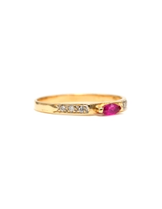 Bague contemporaine en or jaune 18 carats sertie d'un rubis et de diamants "taille" brillant (+-0.042ct) - 6