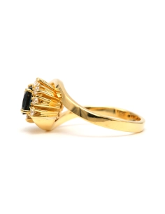Bague contemporaine en or jaune 18 carats sertie de saphirs et de diamants "taille" brillant (+-0.25ct) - 3