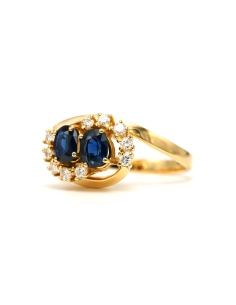 Bague contemporaine en or jaune 18 carats sertie de saphirs et de diamants "taille" brillant (+-0.25ct) - 2