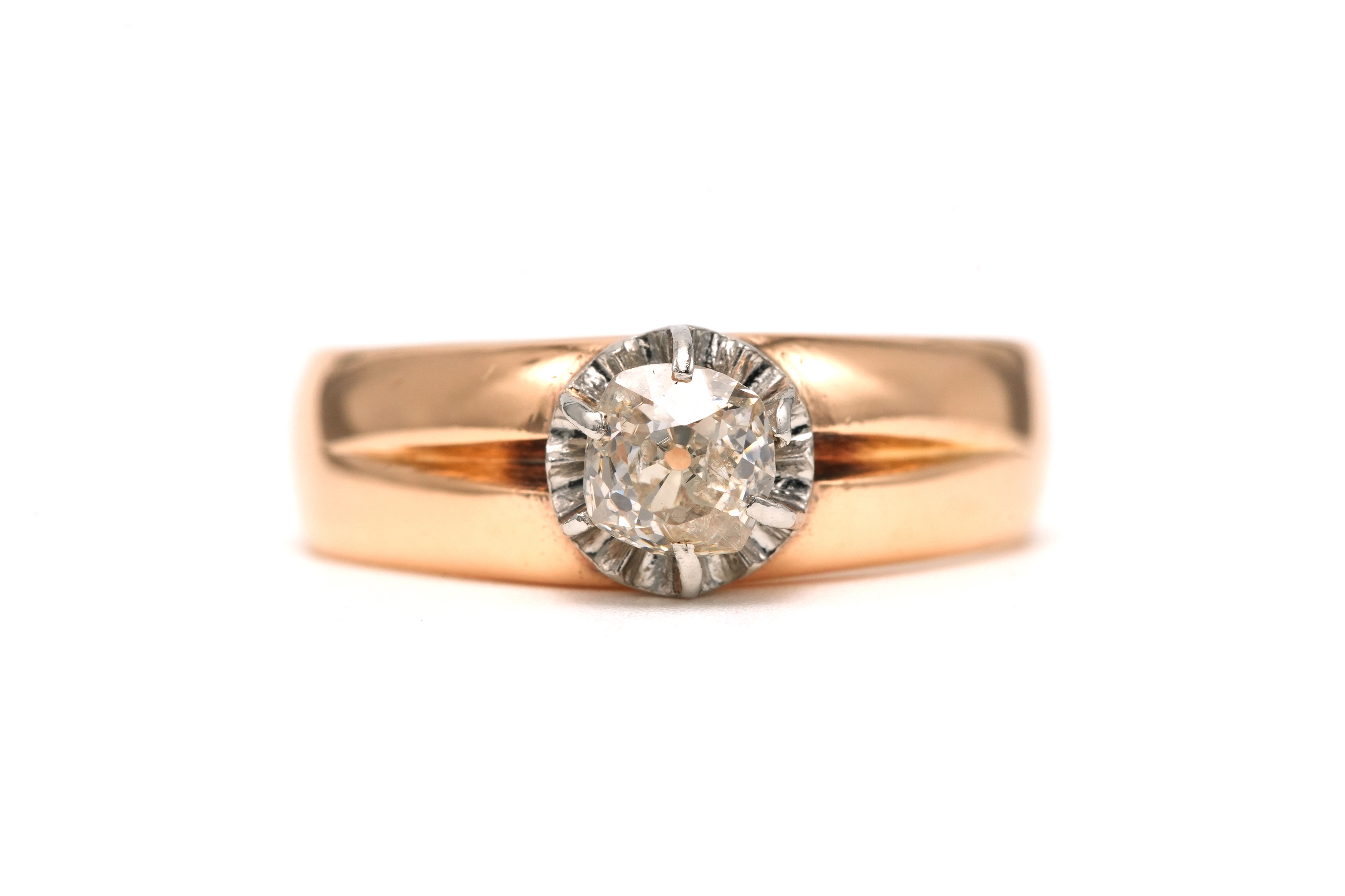 Bague Napoléon III en or jaune 18 carats et argent sertie d'un diamant old cut - 1