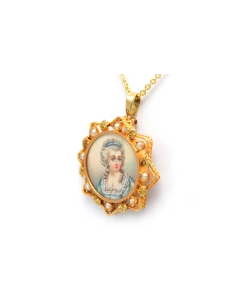 Pendentif Napoléon III en or jaune 18 carats serti de perles et d'une miniature sur nacre - - 2