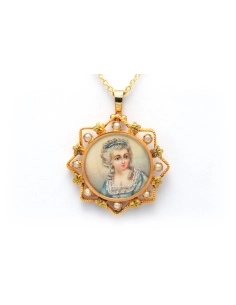 Pendentif Napoléon III en or jaune 18 carats serti de perles et d'une miniature sur nacre - - 1