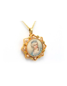 Pendentif Napoléon III en or jaune 18 carats serti de perles et d'une miniature sur nacre - - 3