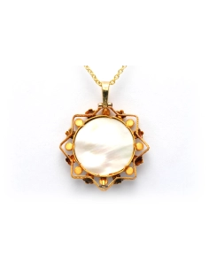 Pendentif Napoléon III en or jaune 18 carats serti de perles et d'une miniature sur nacre - - 4