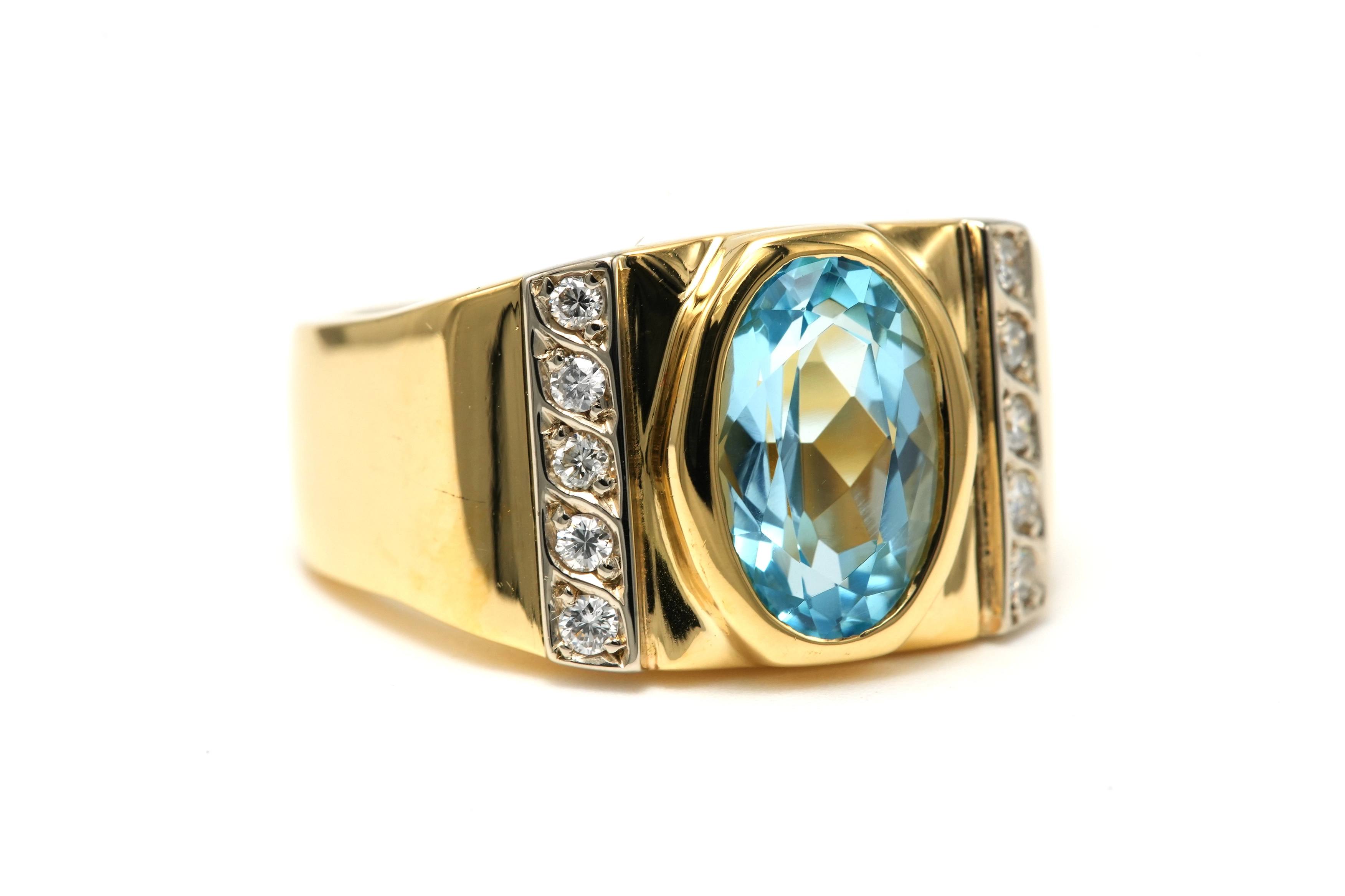 Bague "MANFREDI" contemporaine en or jaune 18 carats sertie d'une topaze et de diamants "taille" brillant (+-0.1ct) - 6