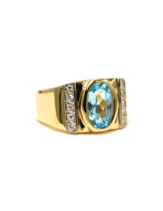 Bague "MANFREDI" contemporaine en or jaune 18 carats sertie d'une topaze et de diamants "taille" brillant (+-0.1ct) - 6