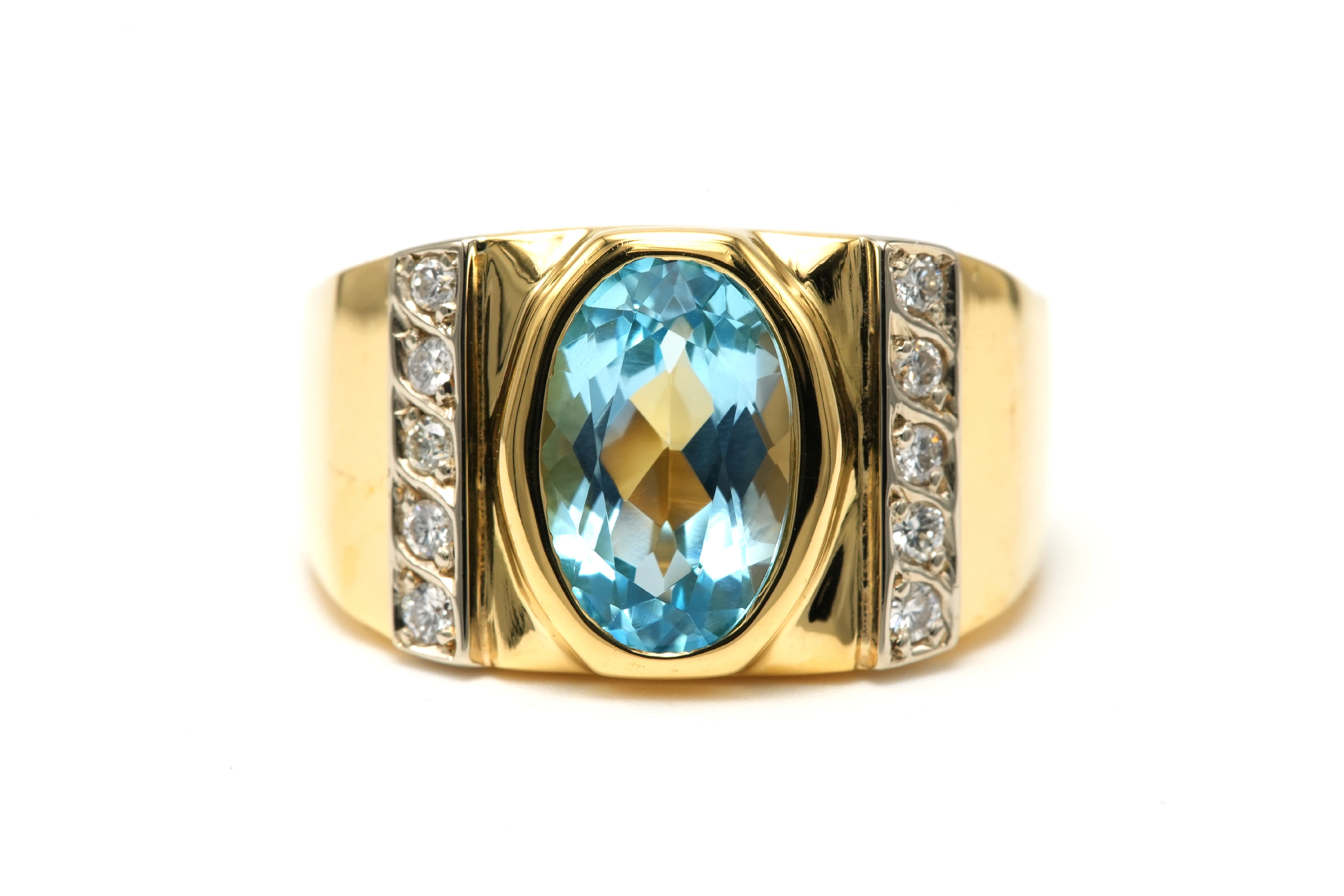 Bague "MANFREDI" contemporaine en or jaune 18 carats sertie d'une topaze et de diamants "taille" brillant (+-0.1ct) - 1