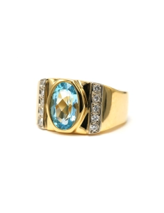 Bague "MANFREDI" contemporaine en or jaune 18 carats sertie d'une topaze et de diamants "taille" brillant (+-0.1ct) - 2