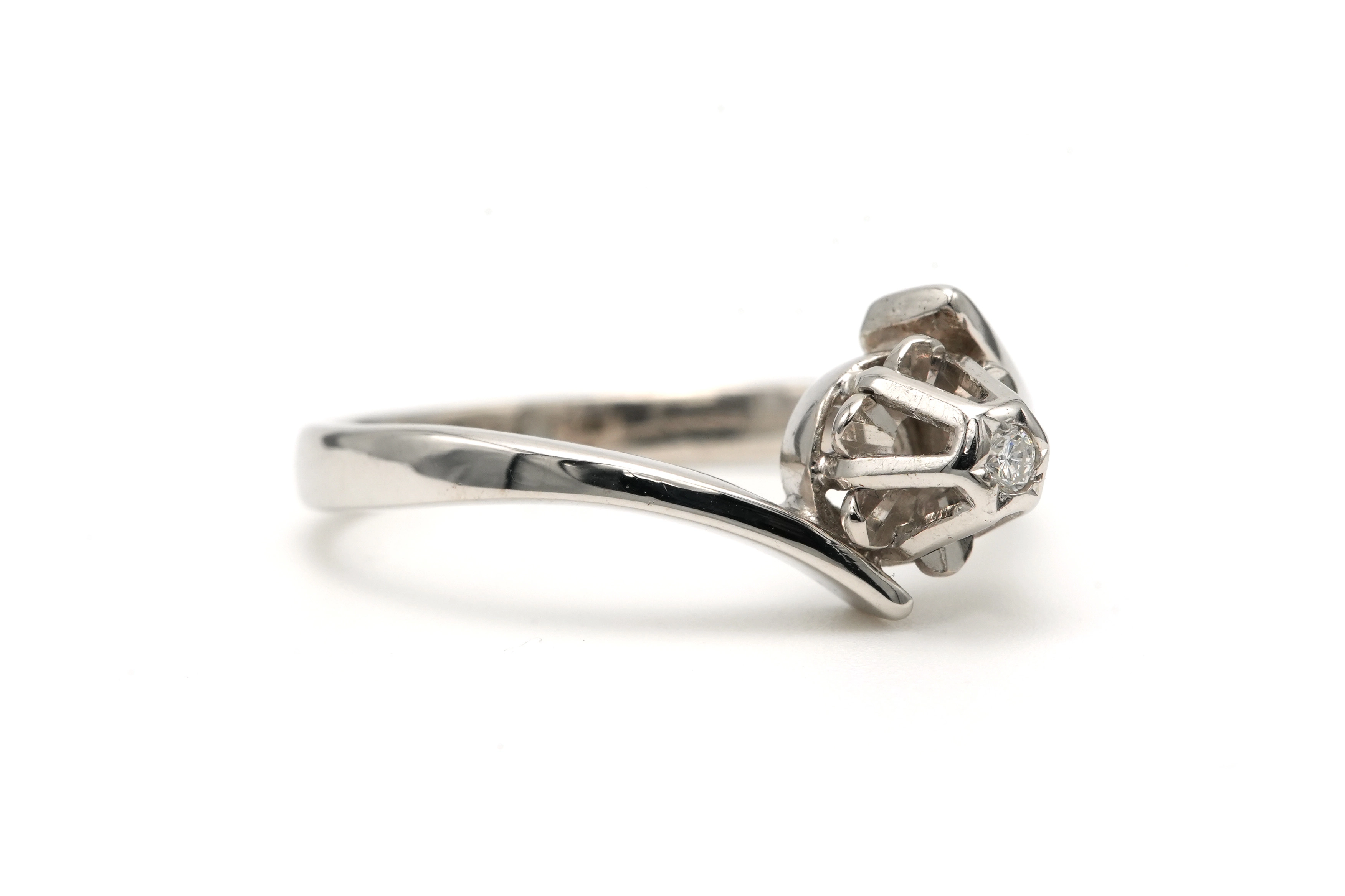 Bague Art Déco en or blanc 18 carats sertie d'un diamant "taille" brillant (+-0.02ct) - 6