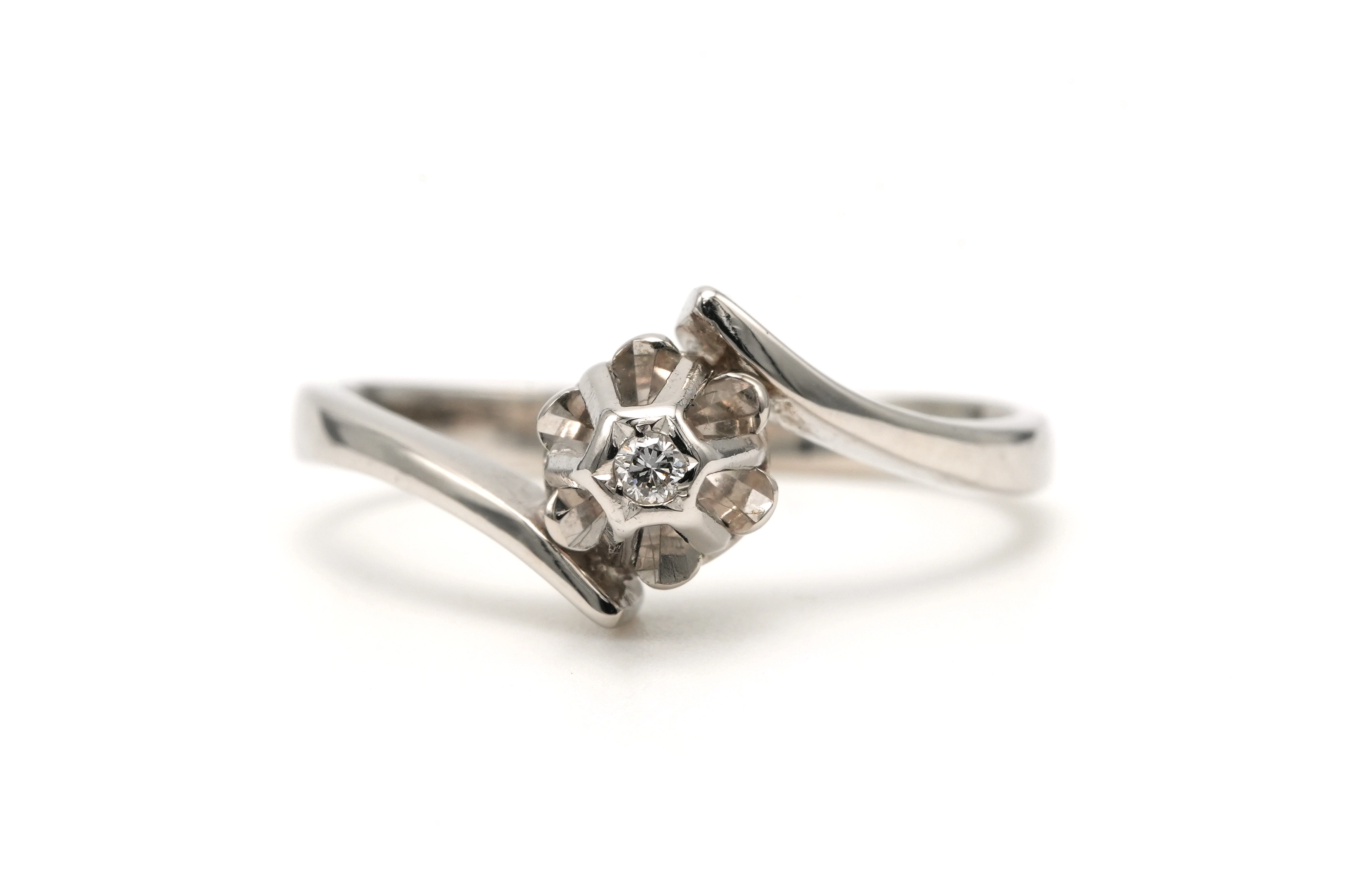 Bague Art Déco en or blanc 18 carats sertie d'un diamant "taille" brillant (+-0.02ct) - - 1