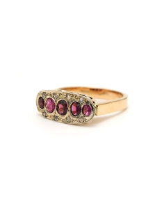 Bague Art Déco en or jaune 18 carats sertie de rubis et de diamants "taille" rose - 2