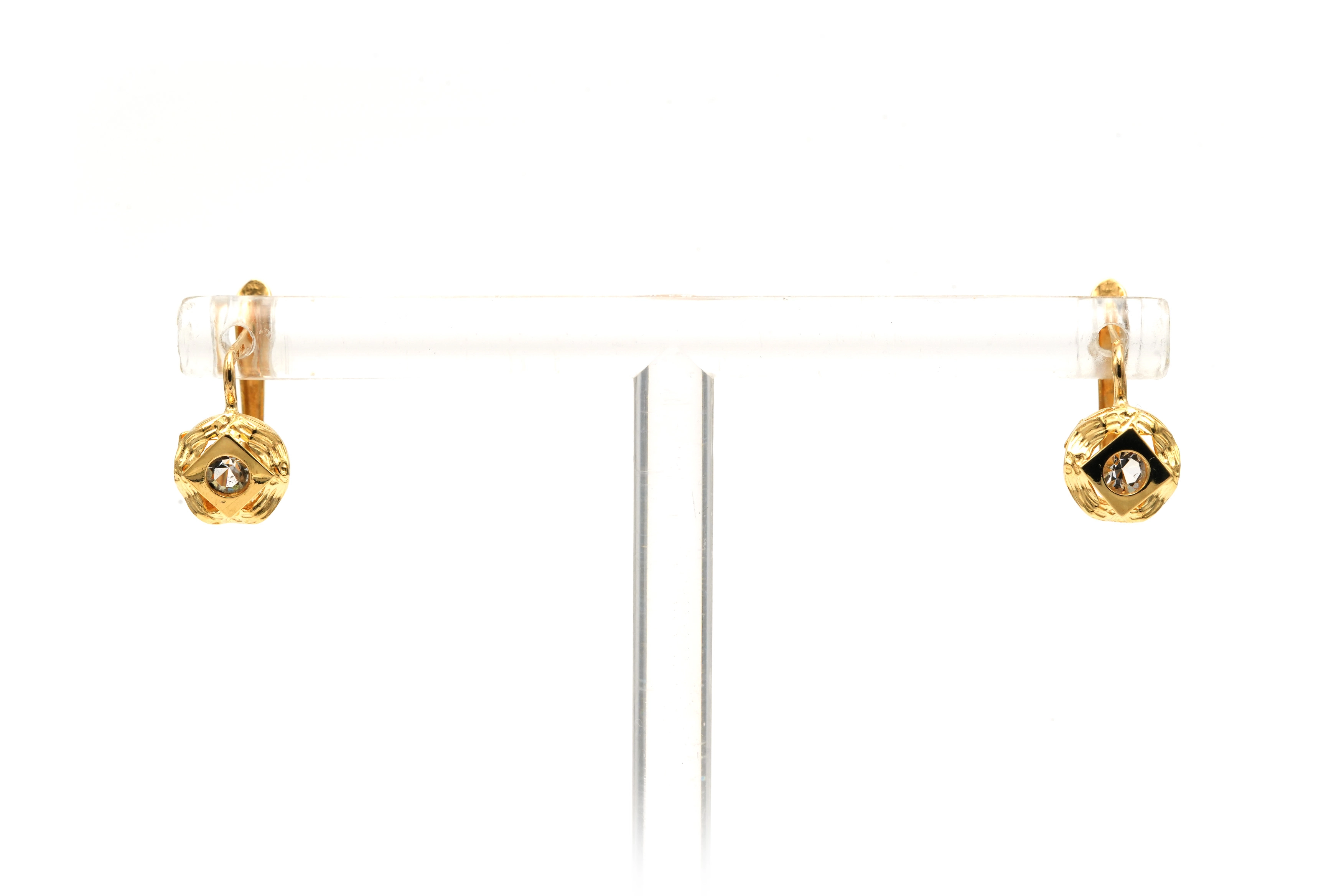 Boucles d'oreilles Art Déco en or jaune 18 carats serties de strass - - 1