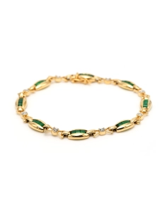 Bracelet contemporain en or jaune 18 carats serti d'émeraudes et de diamants "taille" brillant (+-0.112ct) - - 1