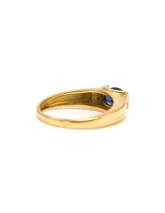 Bague contemporaine en or jaune 18 carats sertie d'un saphir et de diamants "taille" brillant (+-0.028ct) - - 5