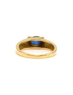 Bague contemporaine en or jaune 18 carats sertie d'un saphir et de diamants "taille" brillant (+-0.028ct) - - 4
