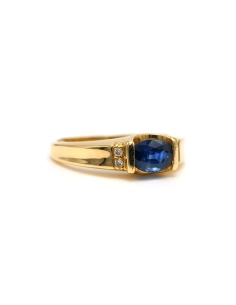 Bague contemporaine en or jaune 18 carats sertie d'un saphir et de diamants "taille" brillant (+-0.028ct) - - 6