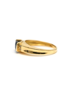Bague contemporaine en or jaune 18 carats sertie d'un saphir et de diamants "taille" brillant (+-0.028ct) - - 3
